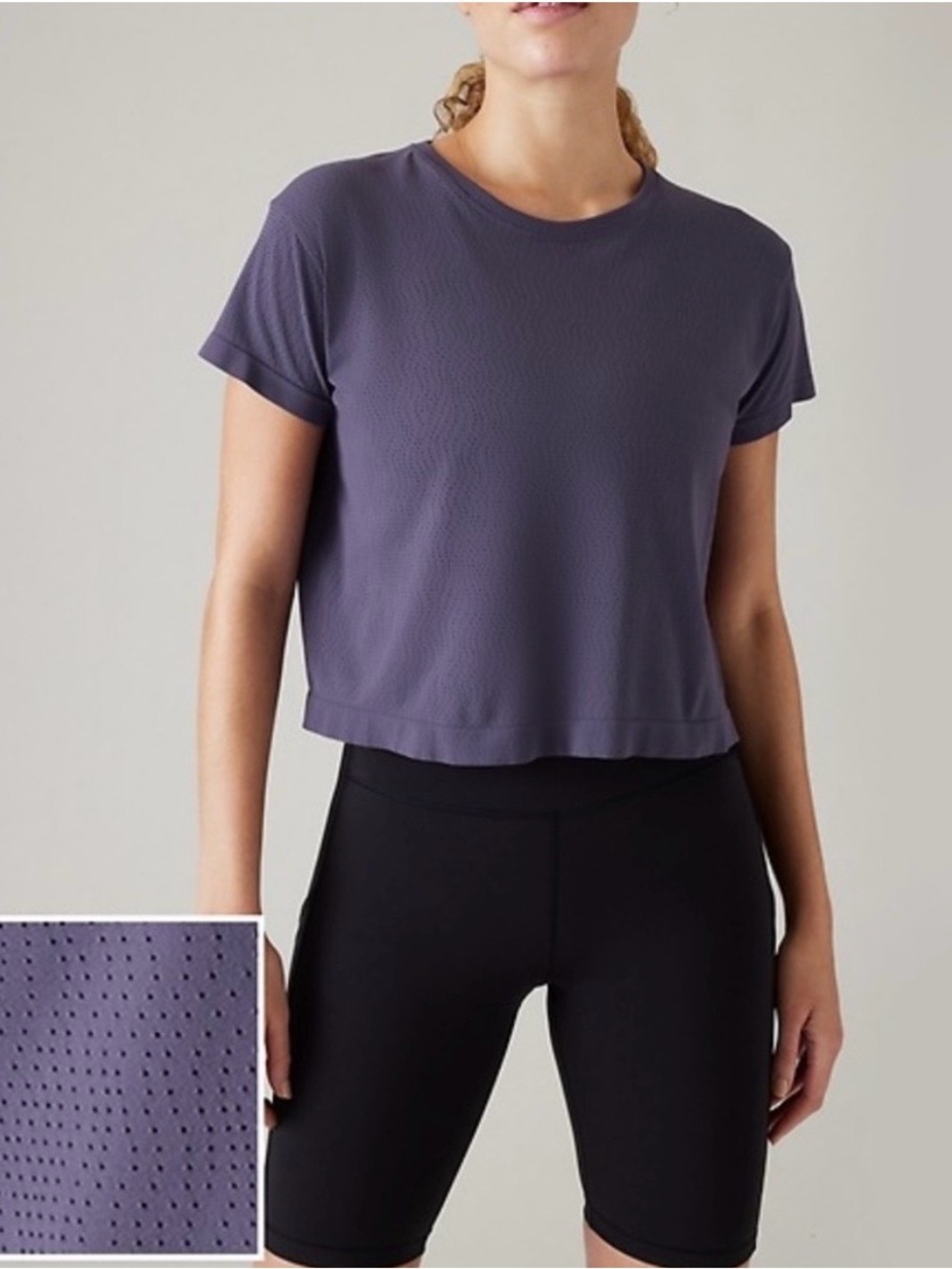 MOVING SALE: Athleta Purple Short Sleeve Crewneck Cropped Performance Tee